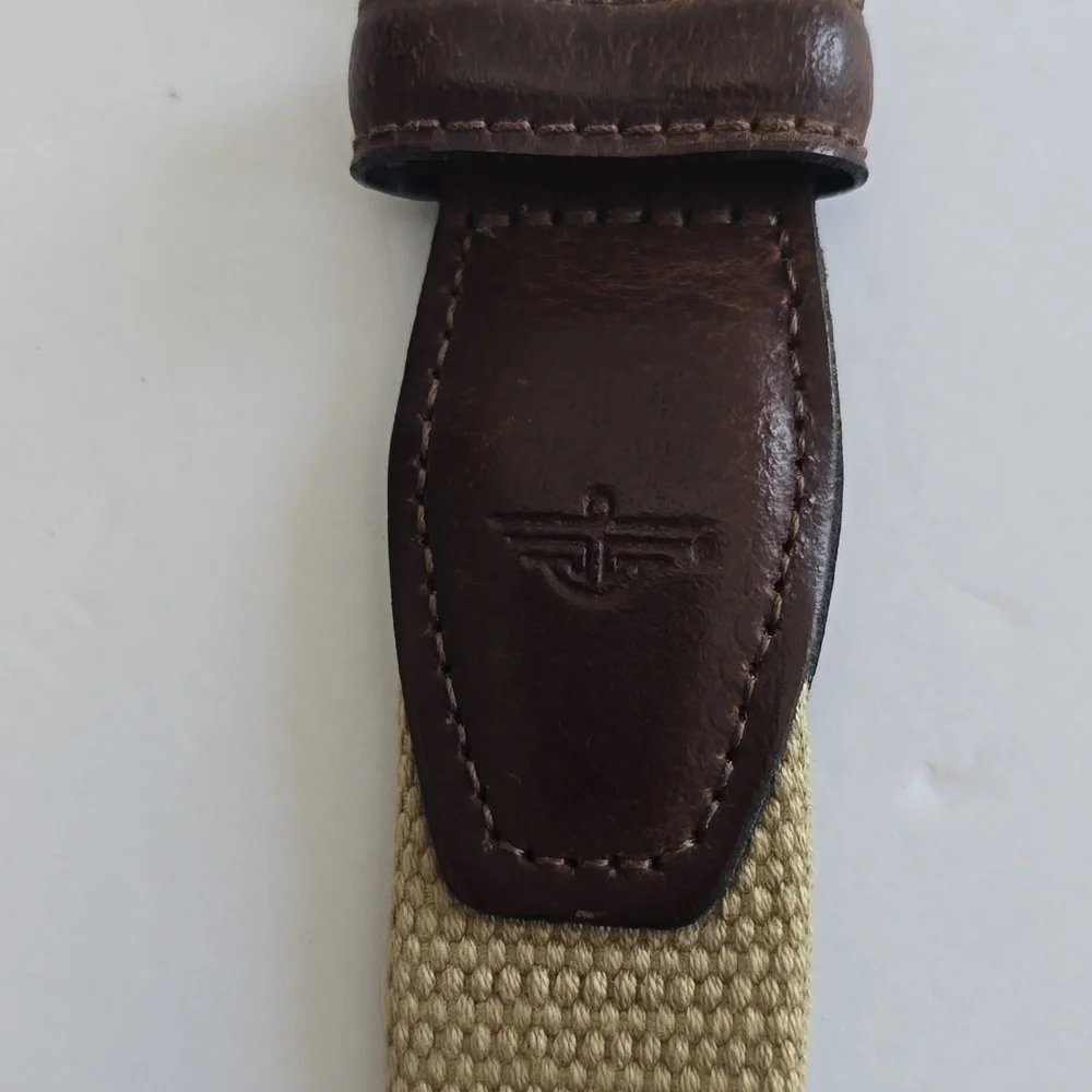Docker's Woven Canvas Leather Tab Belt Brown Khaki Size 34